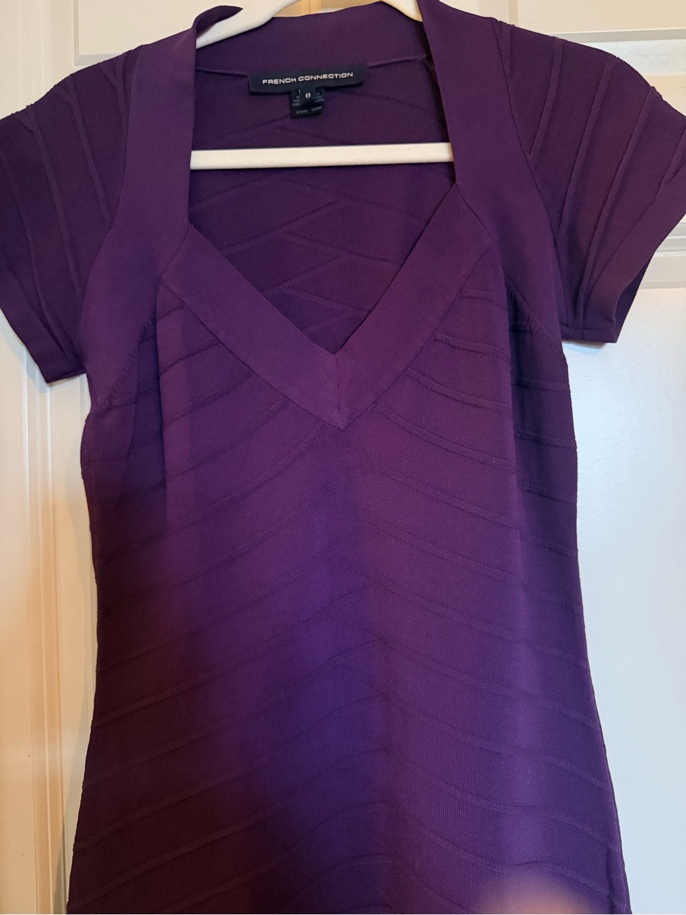 French Connection Purple V-Neck Short Sleeve BodyCon dress